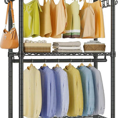 VIPEK R2 Mini Rolling Clothes Rack Heavy Duty Clothing Rack for Hanging Clothes Adjustable Portable Closet Metal Clothes Racks with Wheels Double Rods Side Hooks, Freestanding Garment Rack, Black