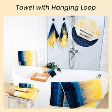 SEMAXE Colorful Bath Towel Set, 100% Cotton Bathroom Towels with Hanging Loops, Soft & Absorbent, 8 Piece Towel Set Include 2 Bath Towels, 2 Hand Towels, 4 Washcloths, Yellow | Brown | Blue