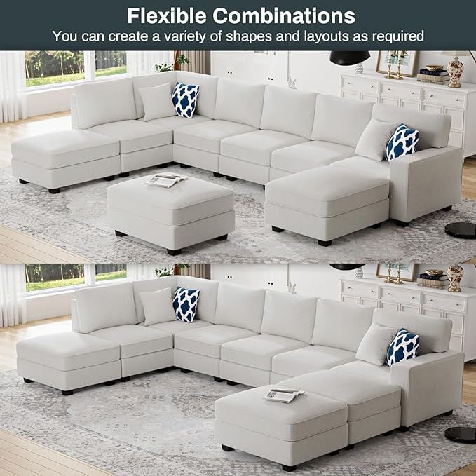 Legend Vansen Modular Sectional Sofa U Shaped Couch with Ottoman Modern Reversible Corner Sectional Couch for Living Room (Cream, U Shaped Sofa-4)