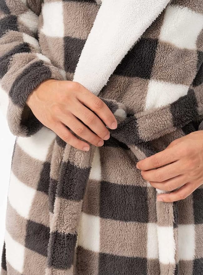 DAVID ARCHY Men's Hooded Robe Soft Coral Fleece Microfiber Bathrobe