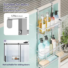 SWTYMIKI Over The Door Shower Caddy - 3 Tier Rustproof Hanging Shower Organizer with Adjustable Shelves, 28 Hooks & Soap Holder, Hanging Shower Rack Storage for Bathroom Accessories, Silver