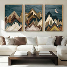 BINCUE Extra Large Mountain Wall Art Set of 3 Moon Froest Wall Decor Nature Landscape Art Print for Living Room Bedroom Office 24x36 Inches