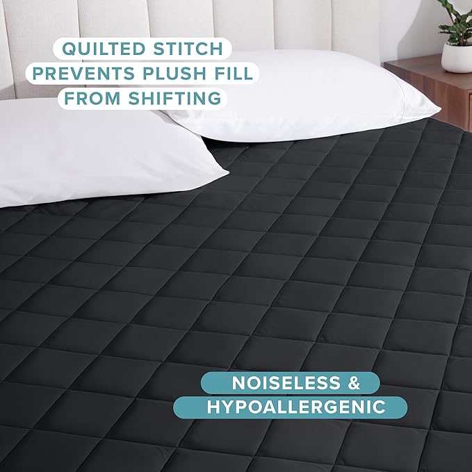 Bare Home King Quilted Fitted Mattress Pad - Cooling Mattress Cover - Easily Washable - Elastic Fitted Cover for Mattress - Stretch-to-Fit up to 15 Inches Deep (King, Black)