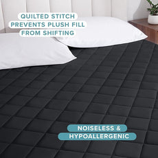 Bare Home Queen Quilted Fitted Mattress Pad - Cooling Mattress Cover - Easily Washable - Elastic Fitted Cover for Mattress - Stretch-to-Fit up to 15 Inches Deep (Queen, Black)
