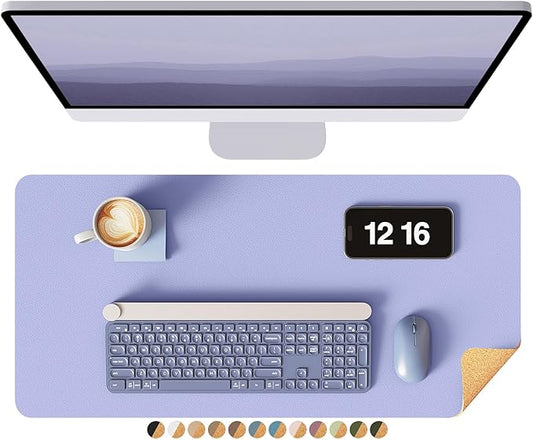 YSAGi Double-Sided Desk Mat, Eco Cork & Leather Desk Protector, Large Mouse Pad & Writing Pad for Office/Home (23.6"x13.7", Purple+Cork)