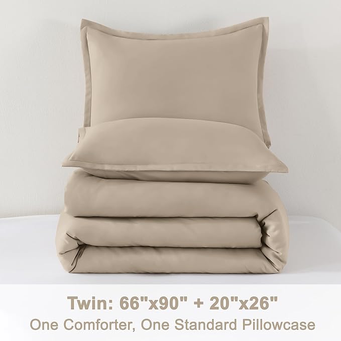 Litanika Comforter Set, Lightweight Solid Bedding Comforter Set, Fluffy Down Alternative Bed Set, Khaki, Twin/Twin XL
