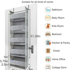 Extra Large Over The Door Organizer Storage 5-Shelves and 10 Side Pockets, Heavy Duty Hanging Door Organizer for Closet Bathroom Bedroom Nursery Pantry, Grey