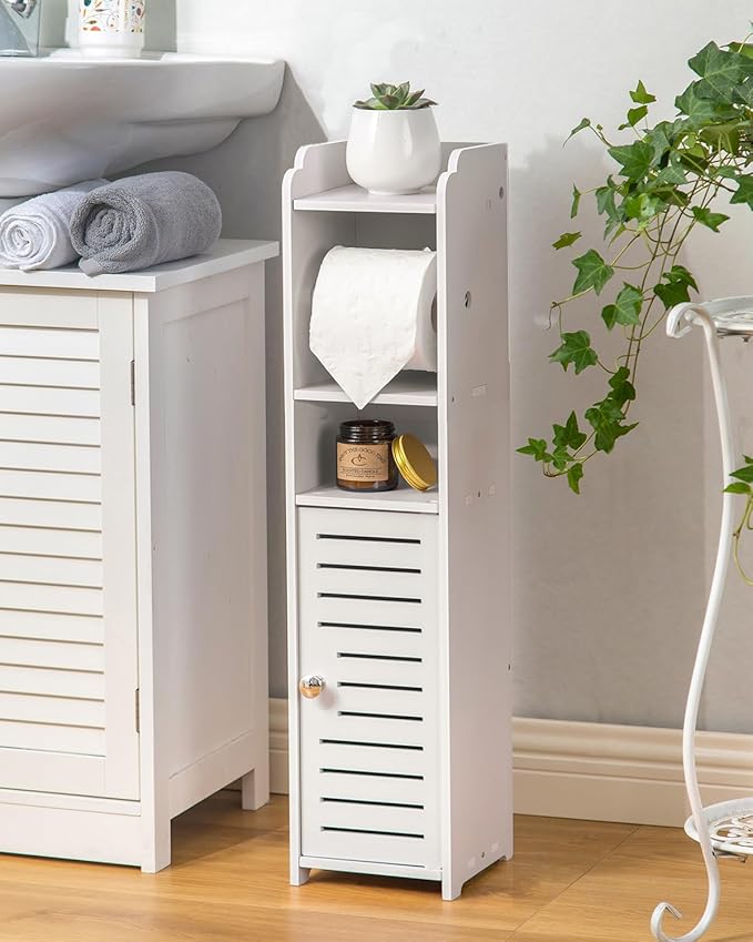 AOJEZOR Toilet Paper Holder Stand: Small Bathroom Storage Cabinet for Small Spaces