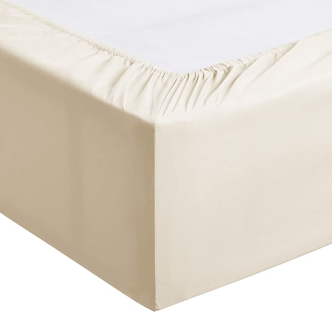 Amazon Basics Lightweight Super Soft, Breathable Easy Care Microfiber 4 Piece Bed Sheet Set with 14-Inch Deep Pockets, Queen, Beige, Solid AmazonBasics