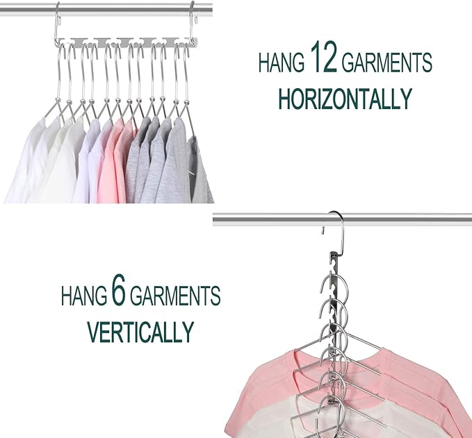 Meetu Space Saving Multifunctional Clothes Hangers - Stainless Steel 6X2 Slots Magic Cascading Hanger With Updated Hook Design - Closet Organizer (Pack of 20)