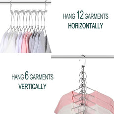 Meetu Space Saving Multifunctional Clothes Hangers - Stainless Steel 6X2 Slots Magic Cascading Hanger With Updated Hook Design - Closet Organizer (Pack of 20)
