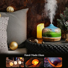 Porseme 500ml Glass Essential Oil Diffuser Aromatherapy Ultrasonic Cool Mist Humidifier 15-21 Running Hours Waterless Auto-Off Air Diffusers for Sleeping Yoga Office Working Spa and Rest (Blue Grass)