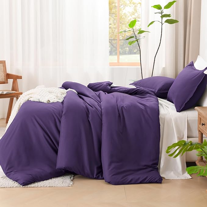 Litanika Comforter Set, Lightweight Solid Bedding Comforter Set, Fluffy Down Alternative Bed Set, Purple, Queen