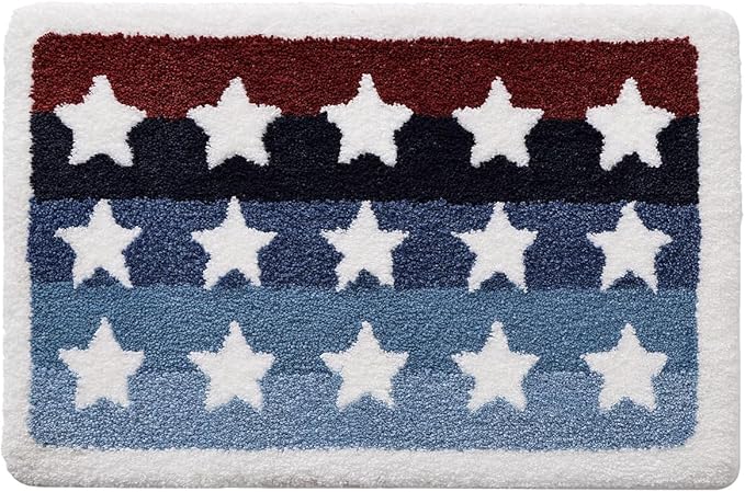 DEXI Rustic Star Bathroom Rug, 20x32 Non Slip Washable Bath Mat Absorbent, Ultra Soft Plush Microfiber Bathmat Quick Dry for Shower Floor, Tub, Sink, Colorful Stripes