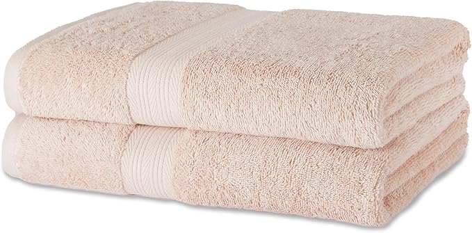 Amazon Basics Fade-Resistant 100% Cotton Bath Towel, 2 Pack, 30"x54", Blush Pink