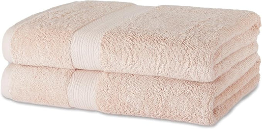 Amazon Basics Fade-Resistant 100% Cotton Bath Towel, 2 Pack, 30"x54", Blush Pink