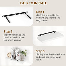 Fun Memories 72 Inch Floating Shelves for Wall, 72x9.3 Large Floating Shelf for Bedroom, Kitchen, Bathroom, Wall Mounted Rustic Wood Shelves with Invisible Bracket for Books, Decor, White