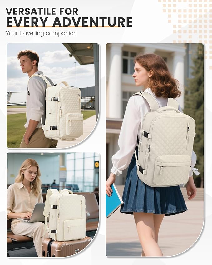 suwasp Vacuum Backpack Travel with Pump, Travel Backpack for Women Men, Vacuum Compression Bags with Laptop Compartment/Shoe Compartment, Personal Item Carry On Backpacks Flight Approved, Beige