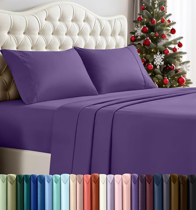 Utopia Bedding King Sheet Set – 4 Piece Bed Sheets for King Size Bed, Soft and Breathable Microfiber, Includes 1 Fitted Sheet, 1 Flat Sheet and 2 Pillowcases (Egg Plant)