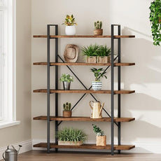 HSH Rustic Bookcases and Book Shelves 5 Shelf, Metal Wood 5 Tier Bookshelf and Storage Book Rack, Vintage Large Book Shelf for Bedroom Living Room Office,Open Vertical Display Etagere Book Case, Brown