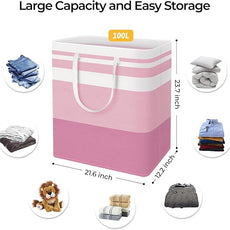 HomeHacks 2 Pack Large Laundry Baskets, Waterproof, Freestanding Laundry Hampers, Collapsible Clothes Hamper with Reinforced Handles in Laundry, College Dorm, Bathroom, Bedroom (Pink, 100Lx2)