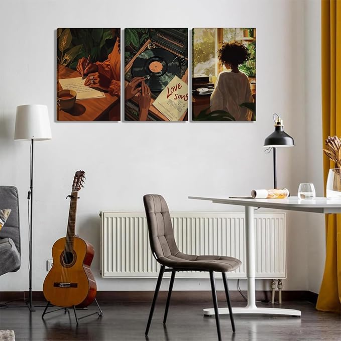 XLYFVLGF 3Pcs Black Women Canvas Wall Art African American Pictures Wall Decor Black Girl Painting Fashion Abstract Prints for Bedroom Bathroom Living Room Home Decoration 12x16in