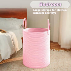 Large Woven Laundry Basket Hamper,100L Cotton Rope Storage Bin for Blankets,Toys and Clothes,Decorative Tall Nursery Hamper for Living Room,Baby Nursery,Bathroom and Bedroom,Pink