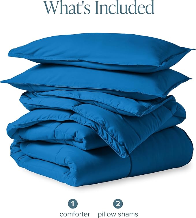 Bare Home Comforter Set - Full Size - Ultra-Soft - Goose Down Alternative - Premium 1800 Series - All Season Warmth (Full, Medium Blue)