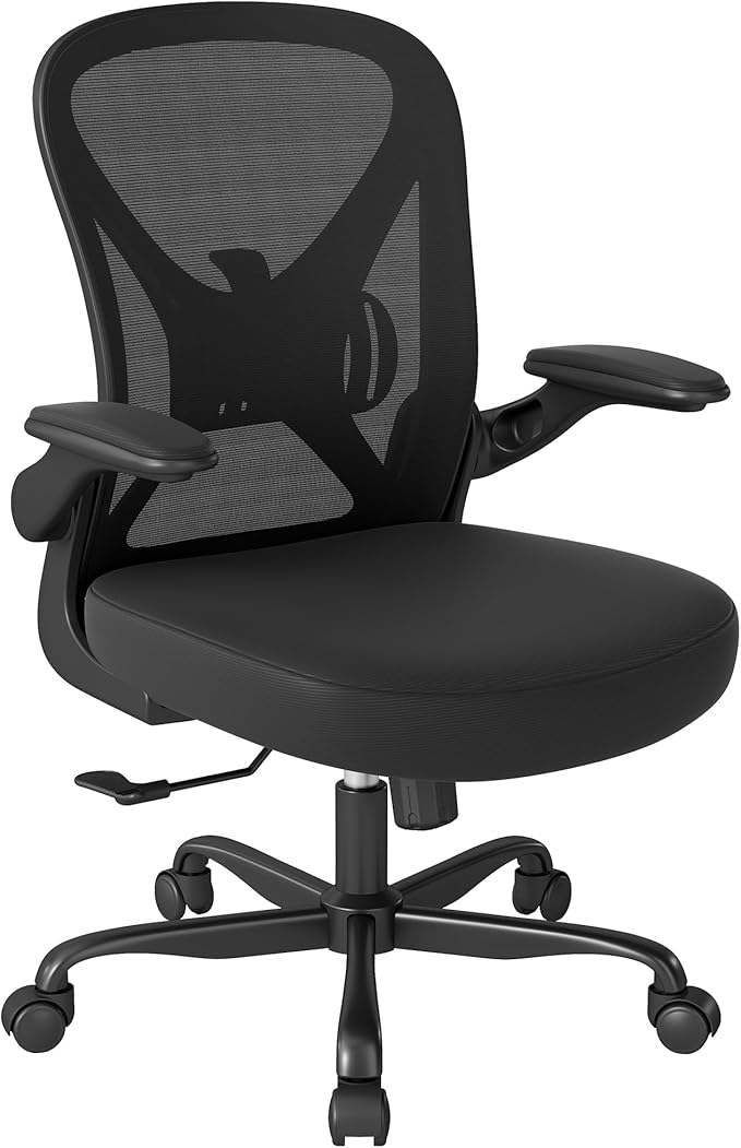 ZZH Ergonomic Office Chair Set of 6 with Adjustable Lumbar Support, Mesh Home Office Desk Chair with Wheels and Flip-up Arms, Black