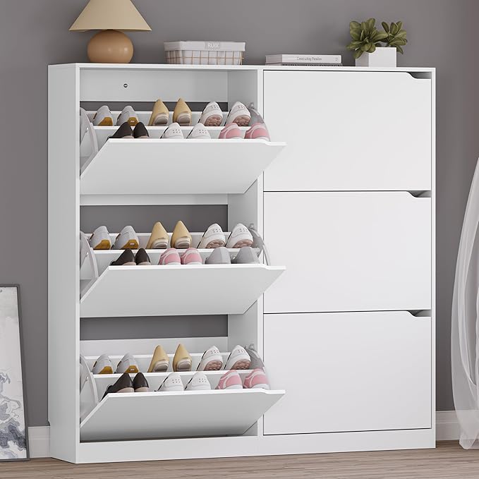 Shoe Cabinet with 6 Flip Drawers, Slim Narrow Shoe Storage Cabinet, Freestanding Shoe Organizer for Entryway, Hallway, Foyer