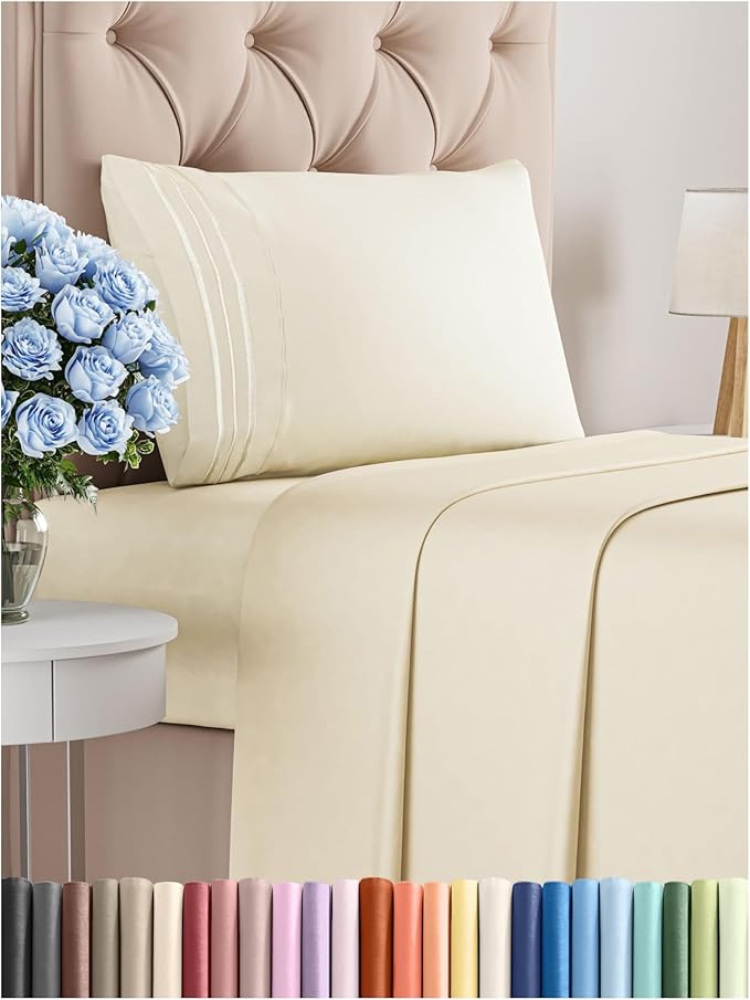 Twin XL Size 3 Piece Sheet Set - Comfy Breathable & Cooling Bed Sheets Set - Hotel Luxury Bedding for Women, Men, Kids, Teens, Boys & Girls - Deep Pockets, Soft, Wrinkle Free - Oeko-Tex - Off White