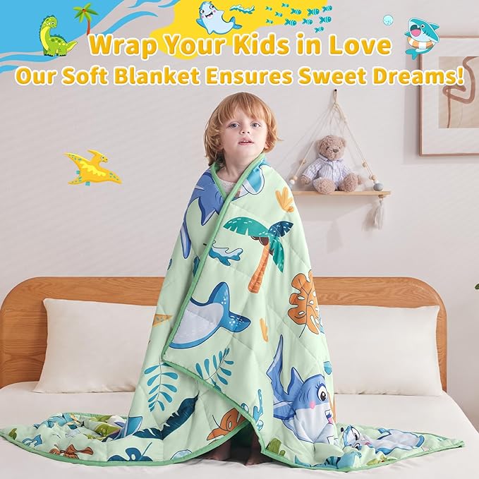 anfie Weighted Blanket Kids (36"x48" 5lbs) Weighted Blanket Cooling Blanket for Sleeping,Throw Size Breathable Blanket with Premium Glass Bead(Green Shark)