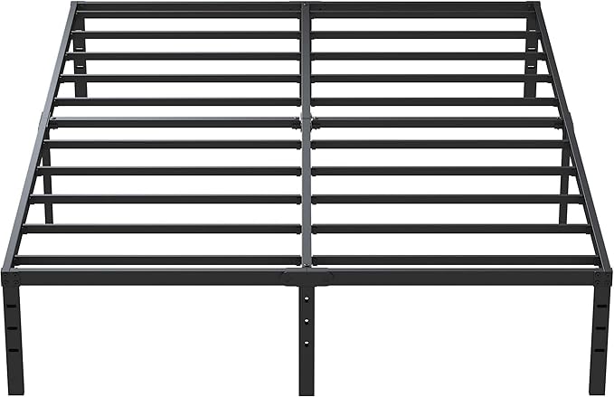 14 Inch Metal Bed Frame Queen Size No Box Spring Needed, Heavy Duty Platform Support Up to 3000 lbs, Easy Assembly, Noise Free, Black