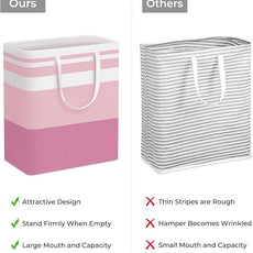 HomeHacks 2 Pack Large Laundry Baskets, Waterproof, Freestanding Laundry Hampers, Collapsible Clothes Hamper with Reinforced Handles in Laundry, College Dorm, Bathroom, Bedroom (Pink, 100Lx2)