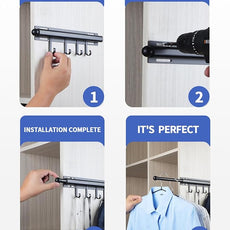 12 inch Valet Rod for Closets Pull Out Closet Valet Rod Slide Out Black Pull Out Clothes Hanger With 4 Hooks