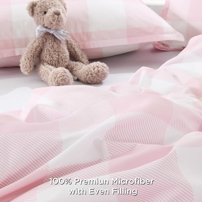 Andency Pink Checkered Comforter Full(79x90Inch), Plaid Gingham Buffalo Plaid Grid Bedding Sets for Girls Kids Women Kids Teens, 3 Pieces Lightweight Microfiber Geometric Preppy Bed Set