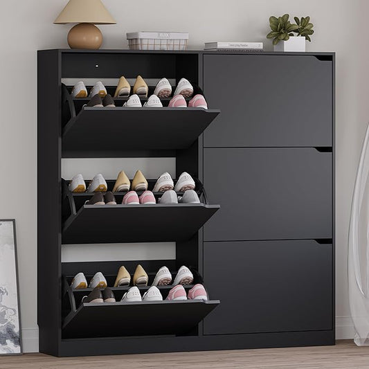 Shoe Cabinet with 6 Flip Drawers, Slim Narrow Shoe Storage Cabinet, Freestanding Shoe Organizer for Entryway, Hallway, Foyer