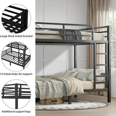 Twin XL Over Twin XL Bunk Bed, Metal Bunk Bed Frame Heavy Duty Bunk Beds Loft Bed Frame with Ladder and Guardrail Metal Slats No Box Spring Required for Adults Teens, Black