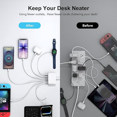 USB C Fast Charger, 100W GaN 6 Port Type Charging Station Hub Block Cube, Wall Charger Power Strip Adapter Plug for iPad iPhone 16 15 14 13 12 Pro Max Pixel Note Galaxy, 5ft Cord