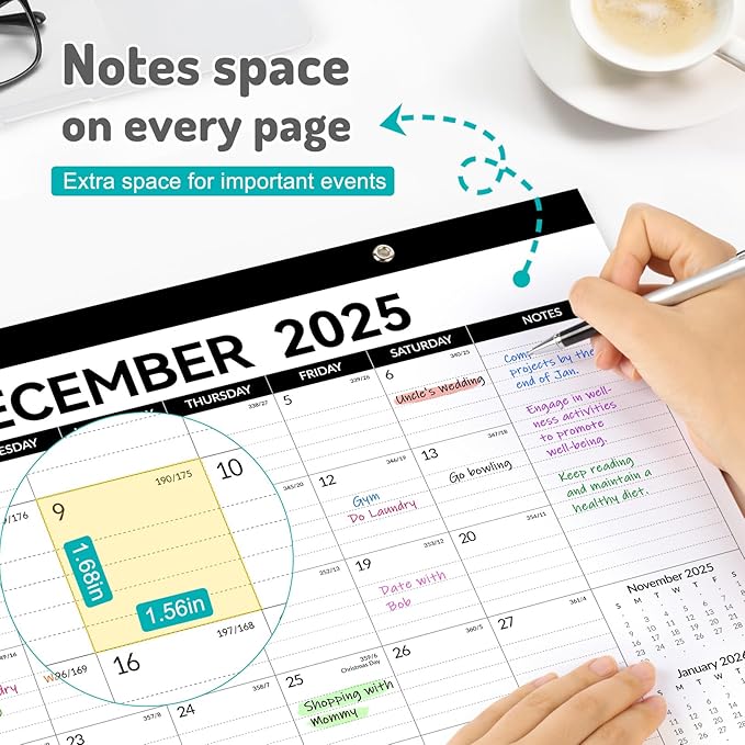 Forvencer Desk Calendar 2026, 20 Months Calendar, Nov. 2025-Jun. 2027, 14" x 11" Wall Calendar 2026 Monthly Planner with Plastic Cover & Stickers & Thick Paper for Office Home School Supplies
