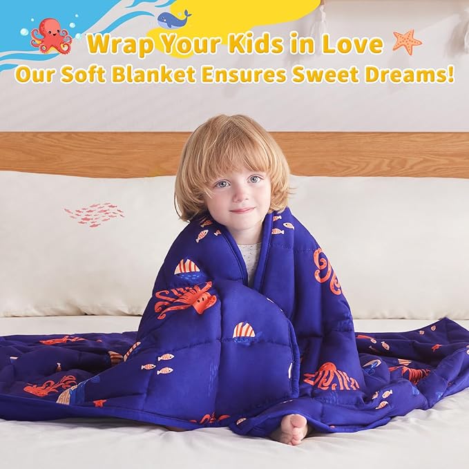 anfie Weighted Blanket Kids (36"x48" 5lbs) Weighted Blanket Cooling Blanket for Sleeping,Throw Size Breathable Blanket with Premium Glass Bead(Blue Ocean)