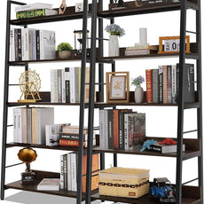 Himimi Ladder Bookshelf, 5 Shelf Bookcase Industrial Bookshelf Wood and Metal Bookshelves, Plant Flower Stand Rack Book Storage Shelves for Living Room, Bedroom, Home Office (2 PCS)