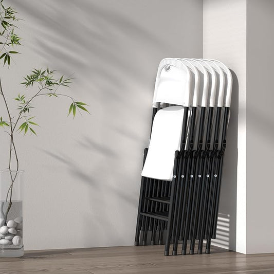 Nazhura 350 Weight Limit Heavy Duty Plastic Folding Chair with Reinfoced Steel Frame for Indoor and Outdoor, Wedding, Party, Restaurant, Meeting Room, Patio and Garden (White, 10 Pack)