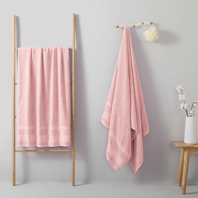REDKISS 100% Cotton Bath Towels Set of 2, Extra Large Bath Sheets 35 X 70 Inches, 800 GSM, Quick Dry, Ultra Soft & Super Absorbent Bathroom Towel Sets for Bathroom, Gym, Spa, Pool & Hotel, Pink