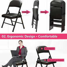 1 Pack Bulk Folding Chairs with Padded Cushion, Single Black Steel Metal Frame Foldable Chair for Indoor and Outdoor, Portable Stackable Commercial Seat for Bedroom Patio Party Event