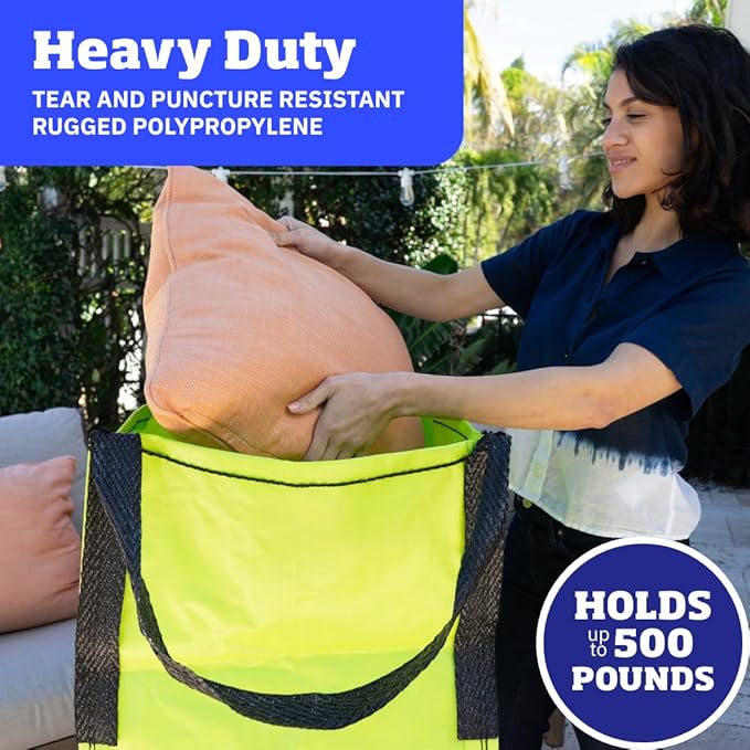 DURASACK Heavy Duty Storage Tote Bag 22-Gallon Rugged Woven Polypropylene Moving Bag, Reusable Self-Standing Design, Holds up to 500 Pounds, Pack of 4, Lime Green