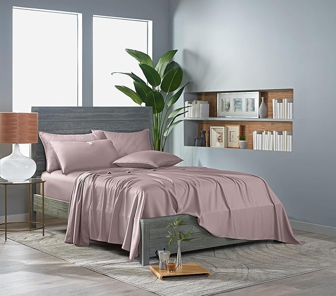 Pure Bamboo California King Sheets, Genuine 100% Organic Viscose Derived from Bamboo Bed Sheet Set, Soft & Cooling, Double Stitching, 2 Year Quality Promise (California King, Dusty Pink)