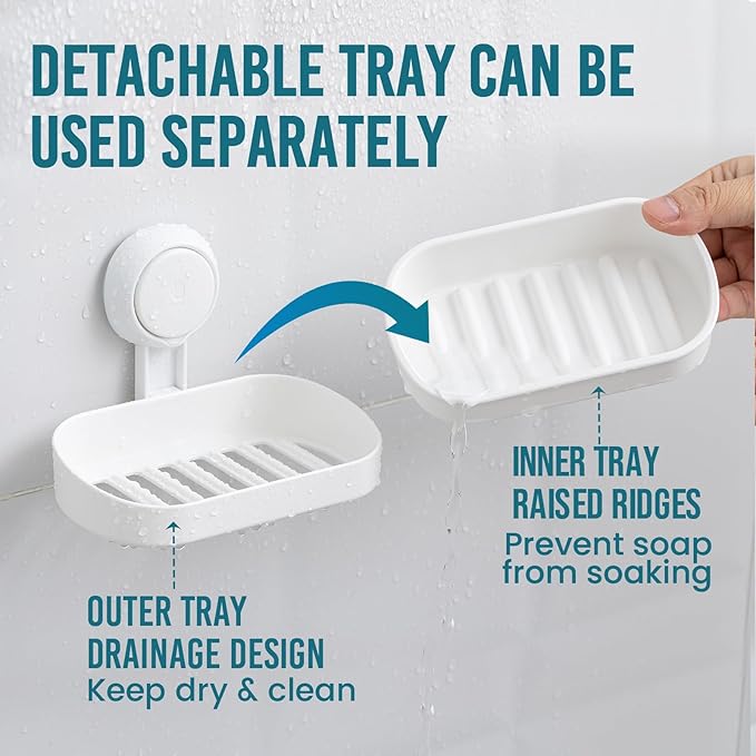 TAILI Soap Dish Soap Holder Suction Cup Powerful Vacuum Suction, Strong Bar Sponge Holder for Shower Wall, Bathroom Accessories, Tub and Kitchen Sink, Drill-Free, Waterproof, Removable