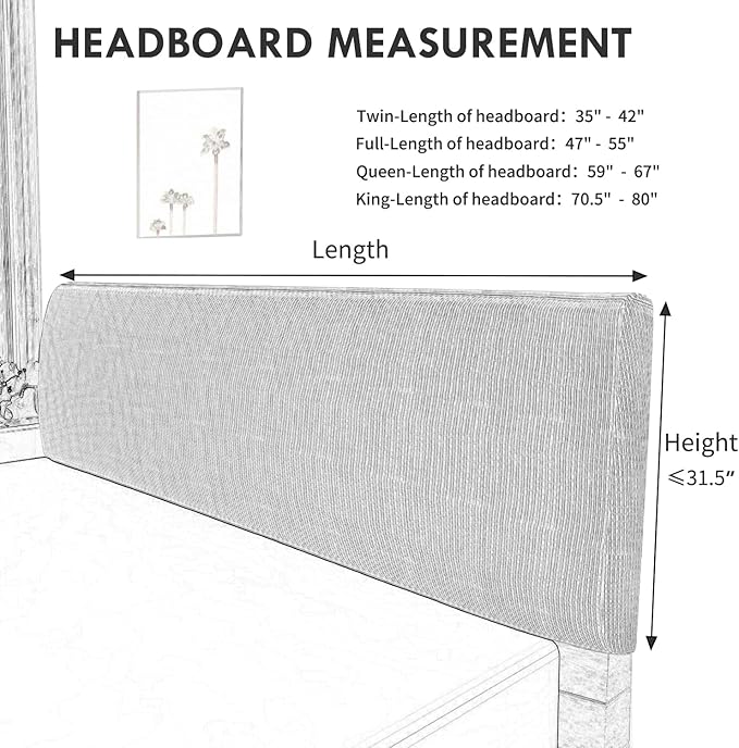 Easy-Going Stretch Bed Headboard Slipcover, Small Square Jacquard Furniture Cover, Dustproof Protector Cover for Bedroom Decor (Full,White)