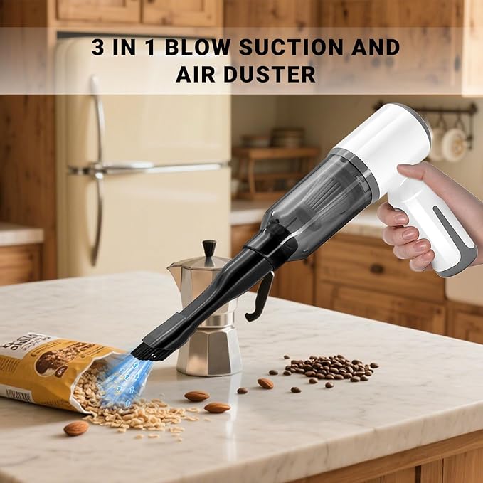 MINI Cordless Handheld Vacuum Cleaner, 6500PA Powerful Suction, Mini Air Duster Blower & Inflator for Car, Home, Keyboard, Swimming Ring - White